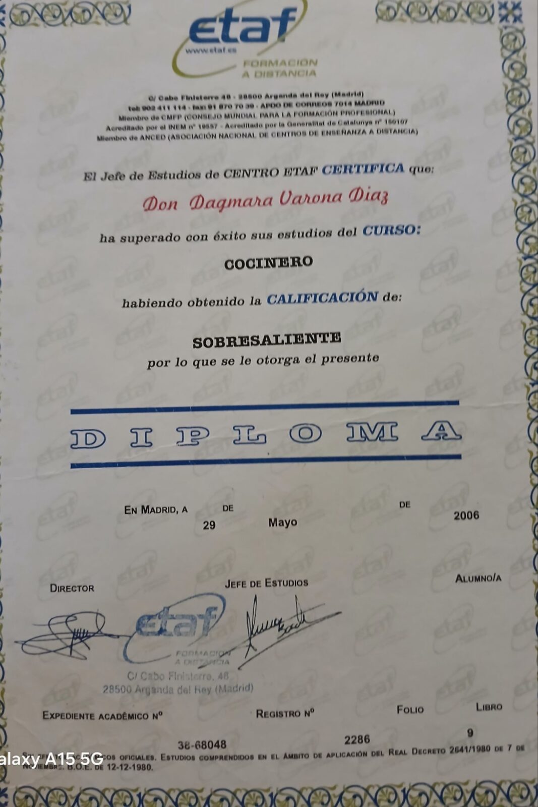 trabajo en cocina Esapañola desde el año 1994 y lo estudie en el 2006